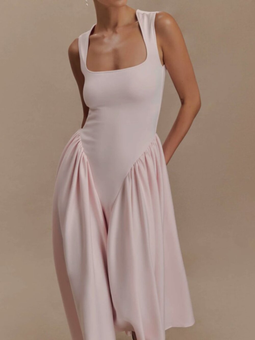 NWT Meshki Sharon Scuba Jersey Midi Dress Ballet Pink Size Small